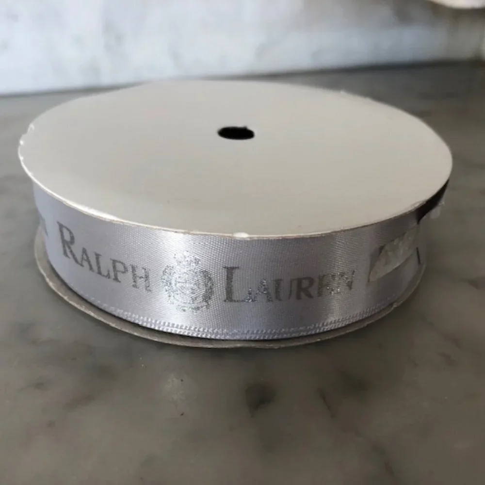 RALPH LAUREN Monogram Silver Gray Satin Ribbon Roll RARE @ 15 ft Spool N…